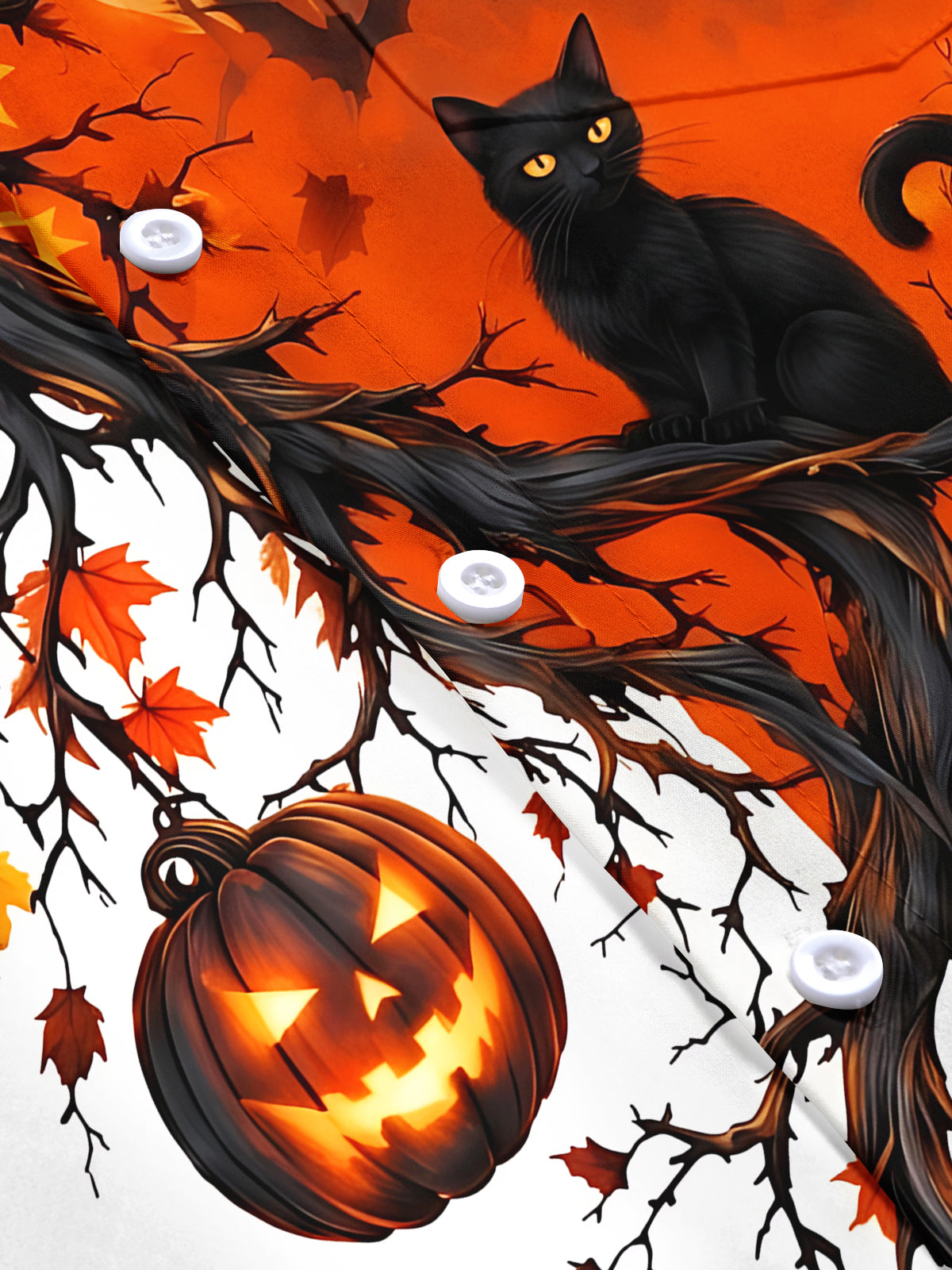 Adaychic Men's Halloween Black Cats And Pumpkins Print Short Sleeve Shirt with Chest Pocket