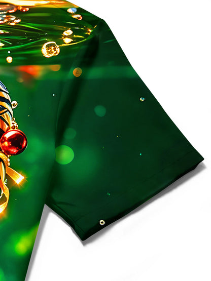 Adaychic Men's Printed Christmas Cocktail Print Short Sleeve Shirt with Chest Pocket