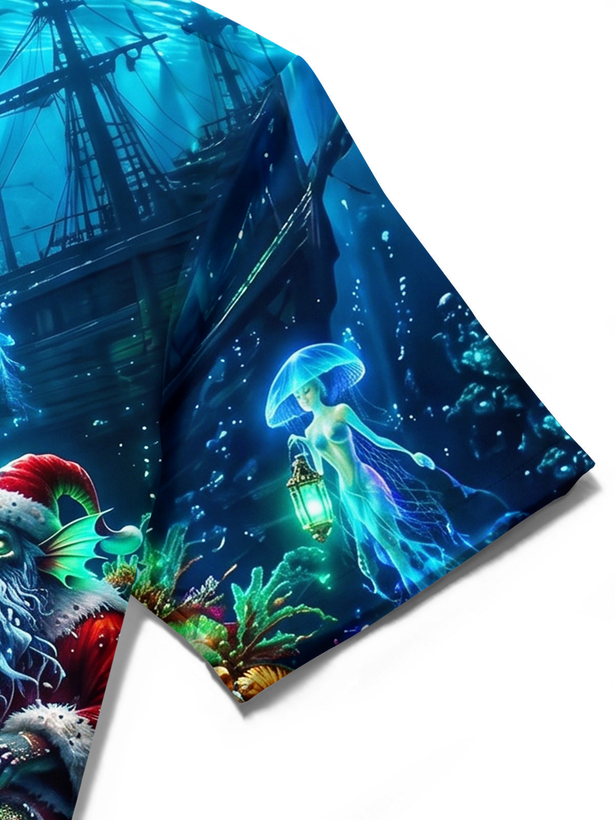 Adaychic Men's Christmas Tree Print Marine Life Print Short Sleeve Shirt