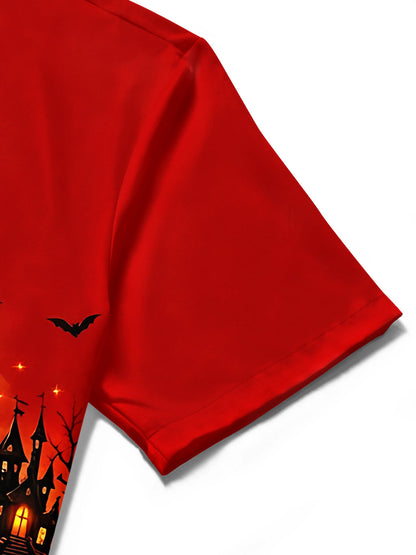 Adaychic Men's Graphic Halloween Witch And Pumpkins Print Short Sleeve Shirt with Chest Pocket