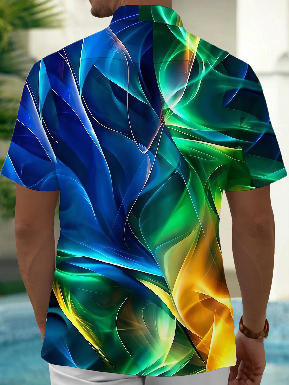 Adaychic Men's Graphic Abstract Swirl Gradient Print Short Sleeve Button Down Shirt with Chest Pocket