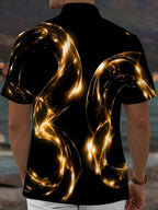 Adaychic Men's Patterned Abstract Golden Swirls Print Short Sleeve Shirt with Chest Pocket