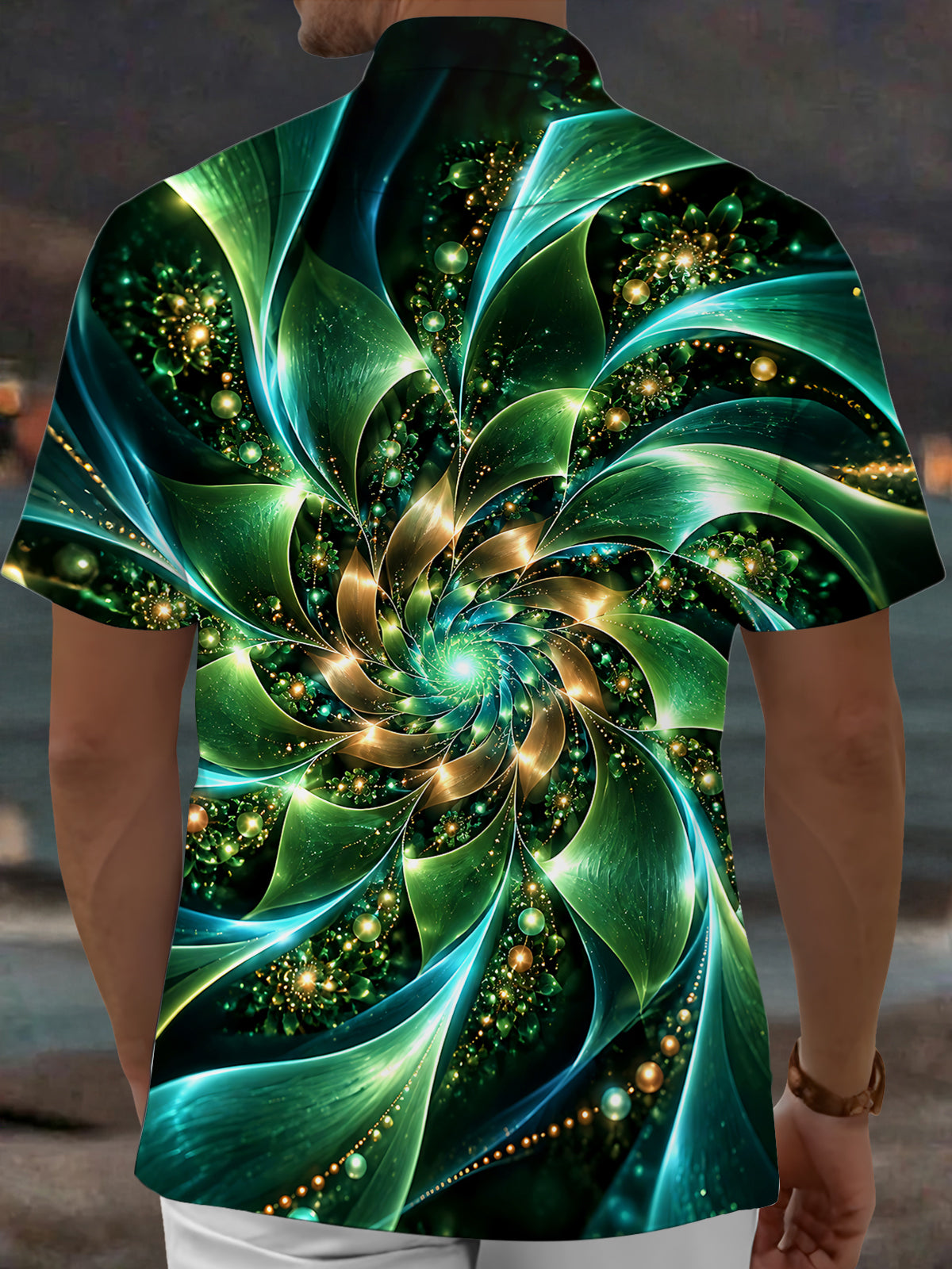 Adaychic Men's 3D Fractal Spiral Print Short Sleeve Shirt with Chest Pocket
