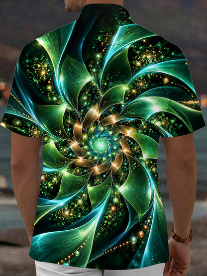 Adaychic Men's 3D Fractal Spiral Print Short Sleeve Shirt with Chest Pocket
