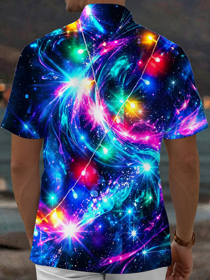 Adaychic Men's Hawaiian Galaxy Nebula Print Short Sleeve Shirt with Chest Pocket