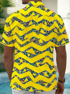 Adaychic Men's Geometric Zigzag And Triangles Print Short Sleeve Shirt with Chest Pocket