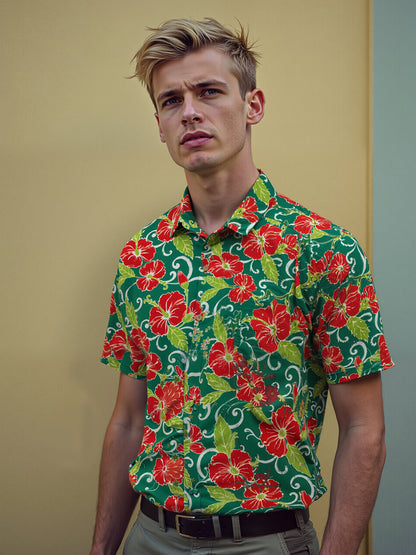 Floral Men's Pocket Short Sleeve Shirts