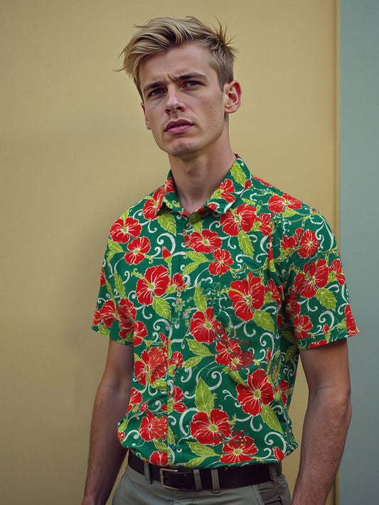 Floral Men's Pocket Short Sleeve Shirts