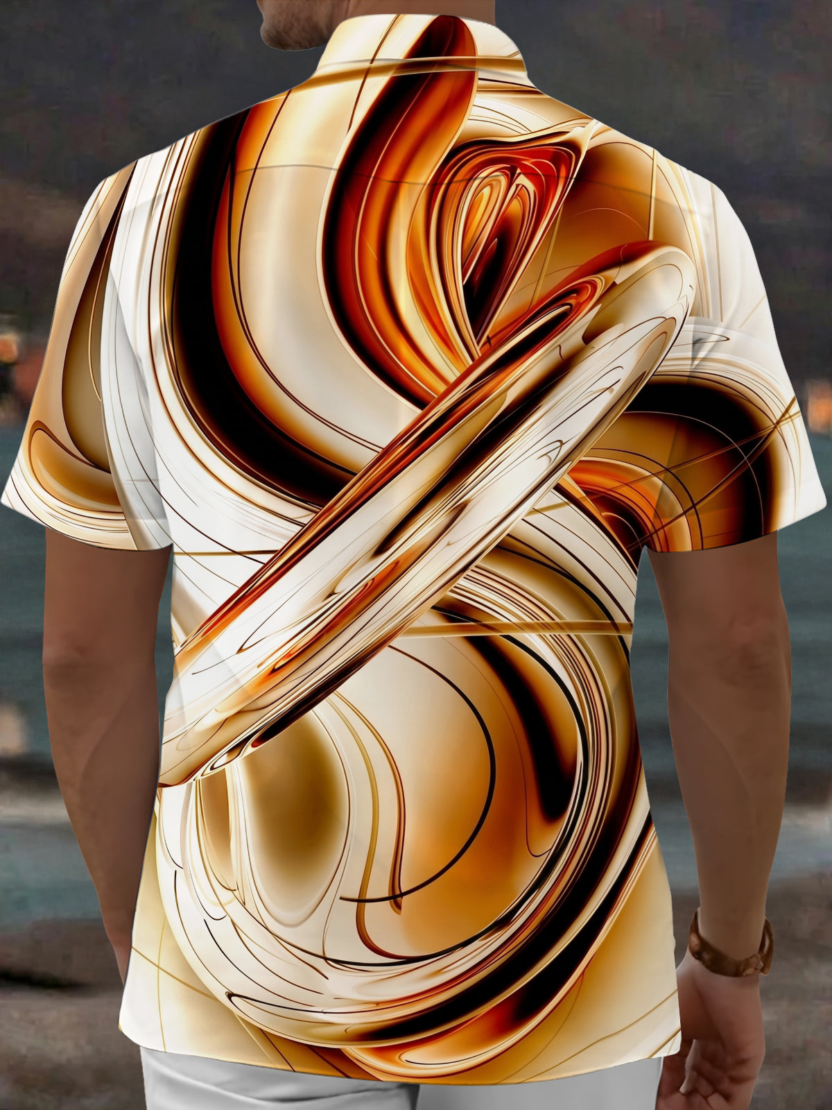 Adaychic Men's Printed Abstract Swirl Pattern Short Sleeve Shirt with Chest Pocket