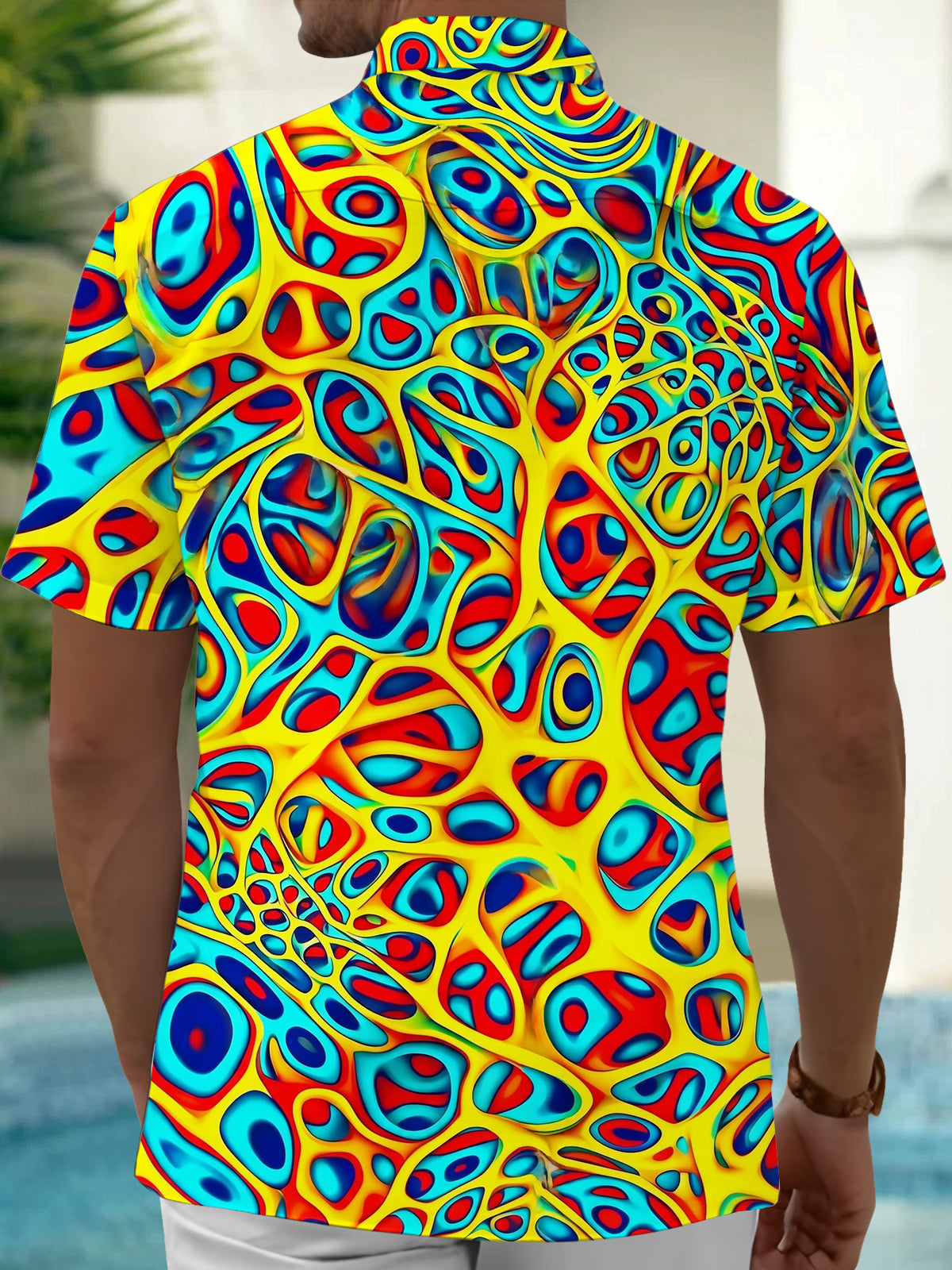 Adaychic Men's Printed Abstract Psychedelic Fluid Pattern Short Sleeve Shirt with Chest Pocket