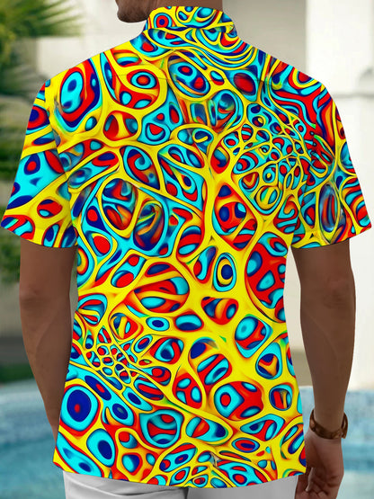 Adaychic Men's Printed Abstract Psychedelic Fluid Pattern Short Sleeve Shirt with Chest Pocket