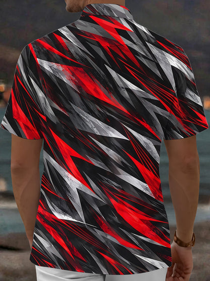 Adaychic Men's Abstract Geometric Jagged Lines Print Short Sleeve Shirt with Chest Pocket