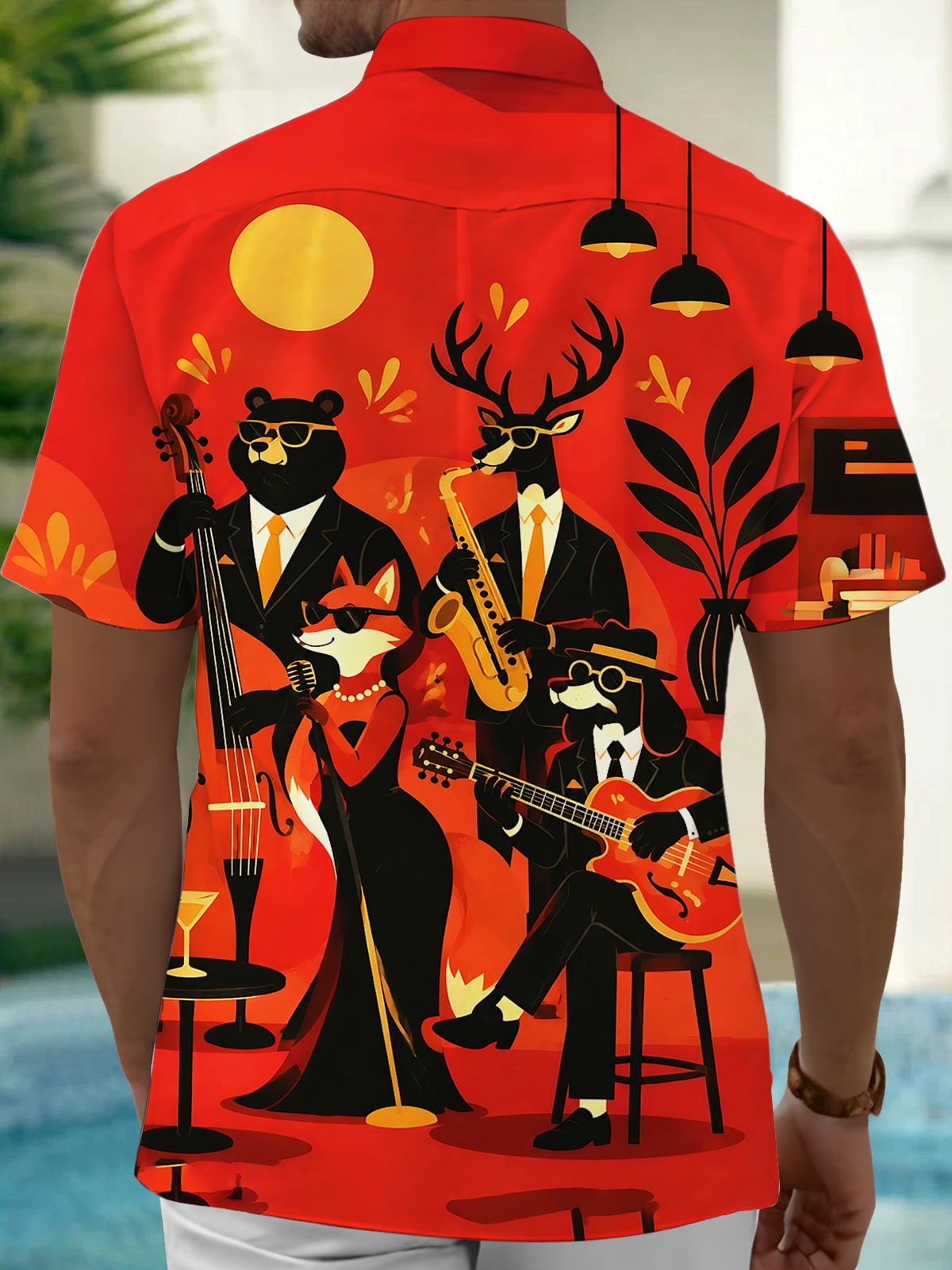 Adaychic Animal Band Men's Pocket Short Sleeve Shirts