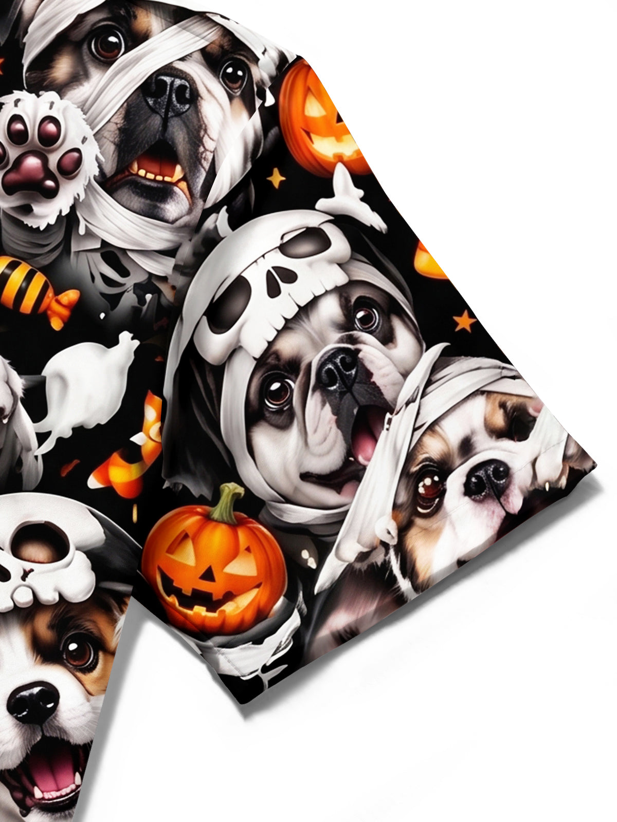 Adaychic Men's Halloween Mummy Dogs And Pumpkins Print Short Sleeve Shirt with Chest Pocket