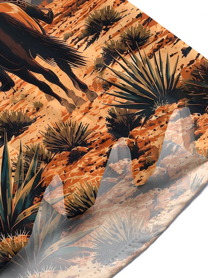 Adaychic Men's Short Sleeve Shirt - Western Desert Landscape With Cactus And Cowboy Print with Chest Pocket