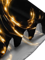 Adaychic Men's Patterned Abstract Golden Swirls Print Short Sleeve Shirt with Chest Pocket