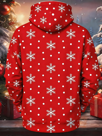 Adaychic Men's Long Sleeve Hoodie - Christmas Cute Reindeer Face With Snowflakes Print