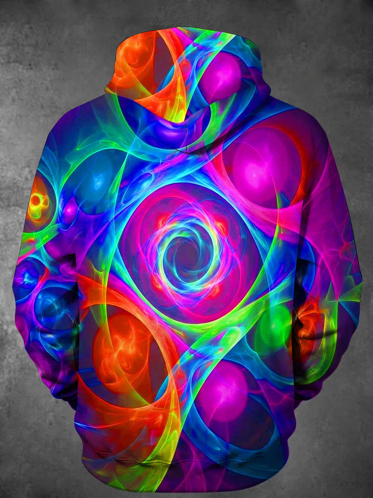 Adaychic Men's Printed Abstract Neon Fluid Swirl Print Long Sleeve Hoodie