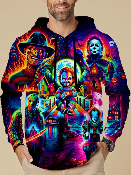 Psychedelic Joker Halloween Long Sleeve Hooded Pocket Men's Top