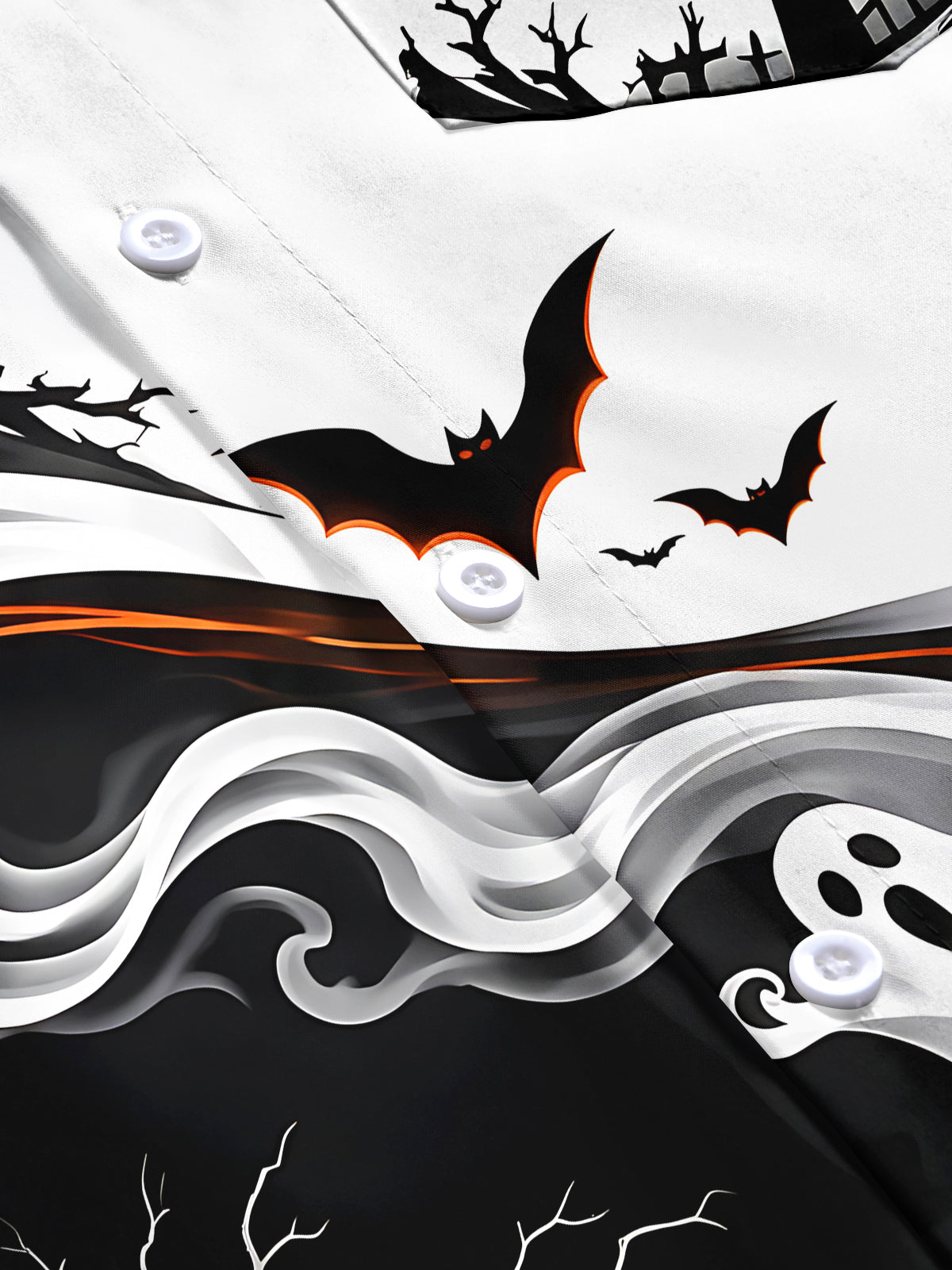 Adaychic Men's Graphic Halloween Ghosts And Pumpkins Print Short Sleeve Shirt with Chest Pocket
