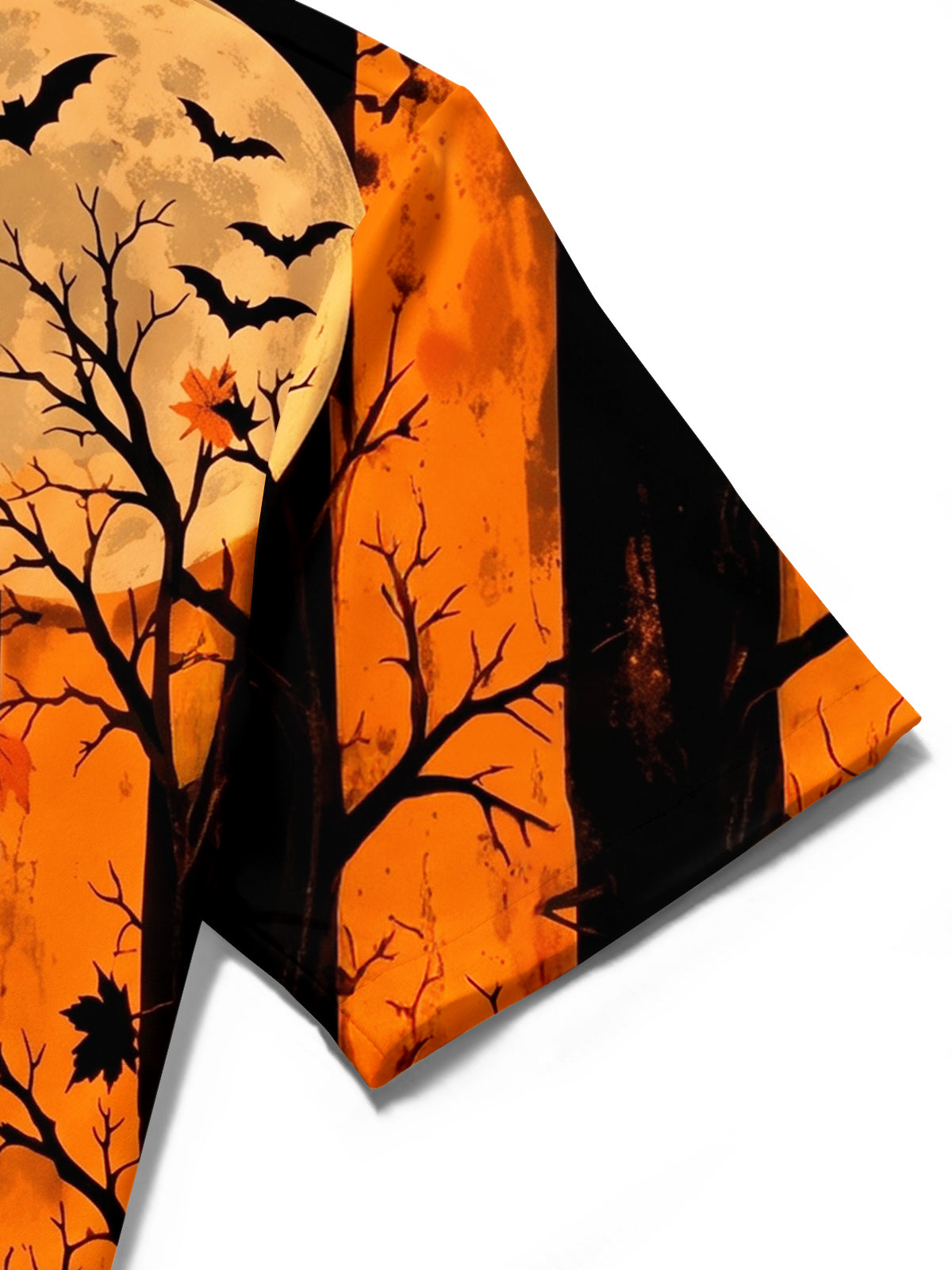 Adaychic Men's Black Cat And Halloween Moon With Bats Print Short Sleeve Shirt with Chest Pocket
