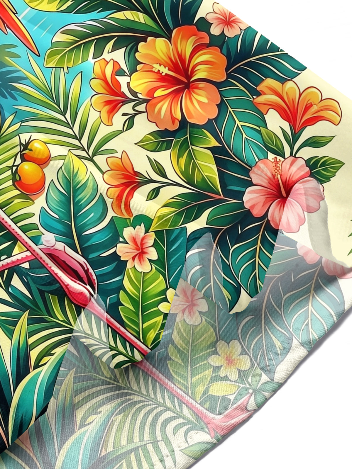 Adaychic Men's Short Sleeve Shirt - Flamingo And Parrot With Tropical Plants Print with Chest Pocket