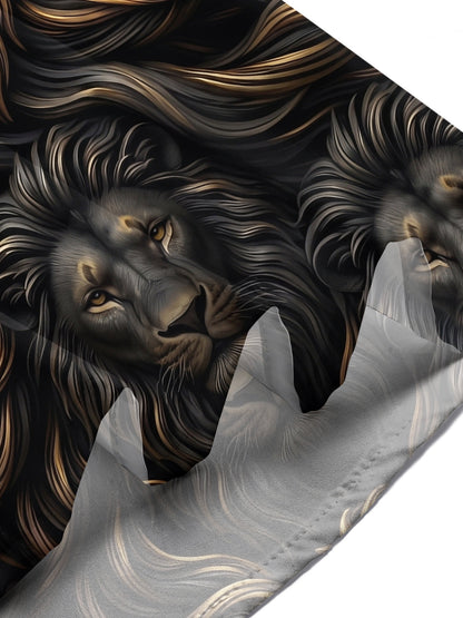Adaychic Men's Hawaiian Lion Faces Print Short Sleeve Shirt with Chest Pocket