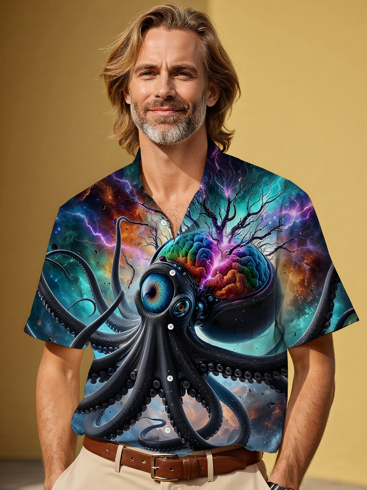 Octopus Print Men's Pocket Short Sleeve Shirts