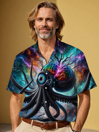 Octopus Print Men's Pocket Short Sleeve Shirts