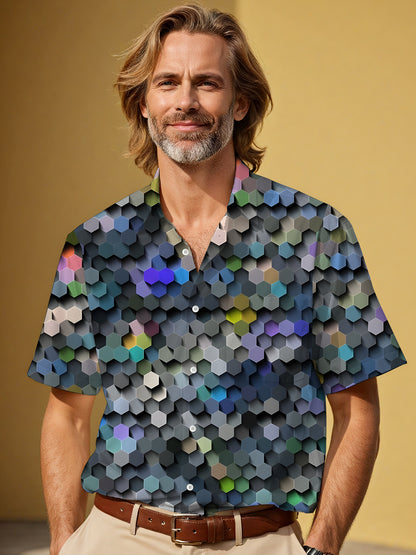 Geometric Print Men's Pocket Short Sleeve Shirts