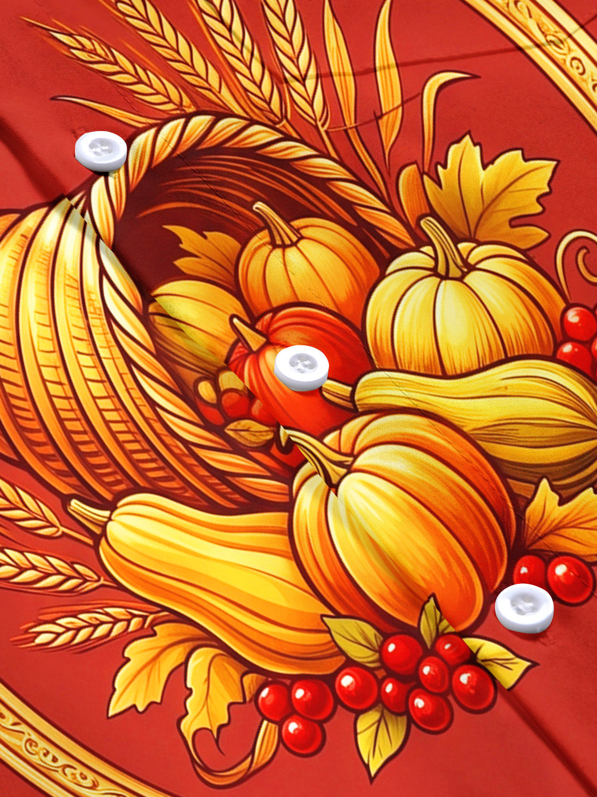 Adaychic Men's Short Sleeve Shirt - Thanksgiving Cornucopia And Harvest Produce Print with Chest Pocket