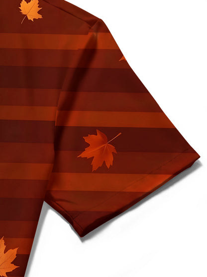 Adaychic Men's Hawaiian Autumn Maple Leaves Print Short Sleeve Shirt with Chest Pocket