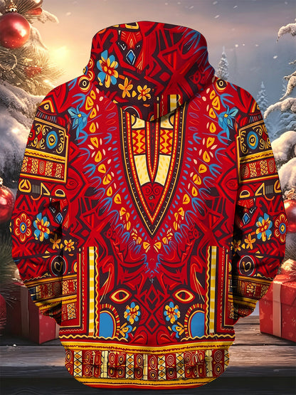 Adaychic Men's Geometric Totem Pattern With Floral Motifs Long Sleeve Hoodie