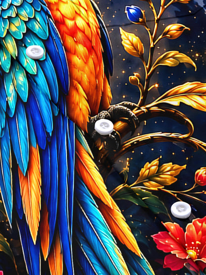 Adaychic Men's Hawaiian Parrot Night Scene Print Short Sleeve Shirt with Chest Pocket