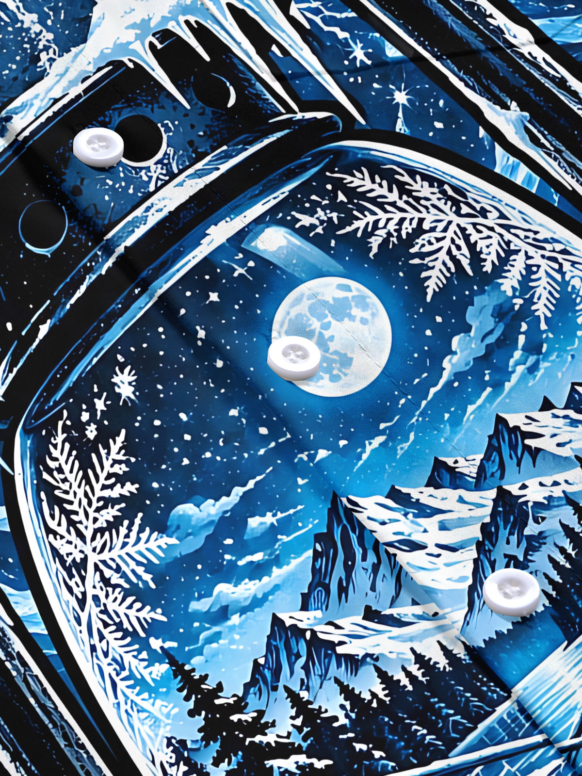 Adaychic Men's Short Sleeve Shirt - Vintage Kerosene Lantern With Winter Landscape Print with Chest Pocket