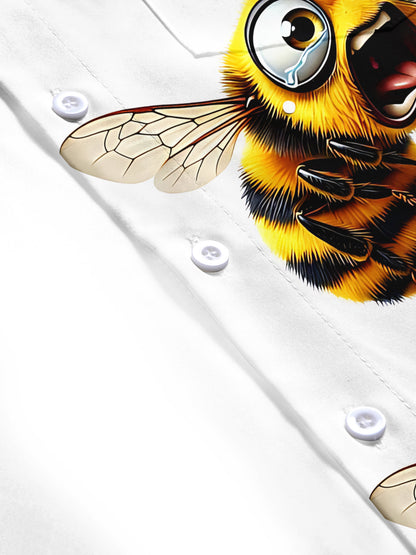 Adaychic Men's Hawaiian Crying Bee Print Short Sleeve Shirt with Chest Pocket