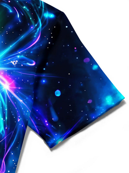 Adaychic Men's Hawaiian Galaxy Nebula Print Short Sleeve Shirt with Chest Pocket