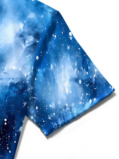 Adaychic Men's Hawaiian Snow-covered Christmas Tree Print Short Sleeve Shirt with Chest Pocket