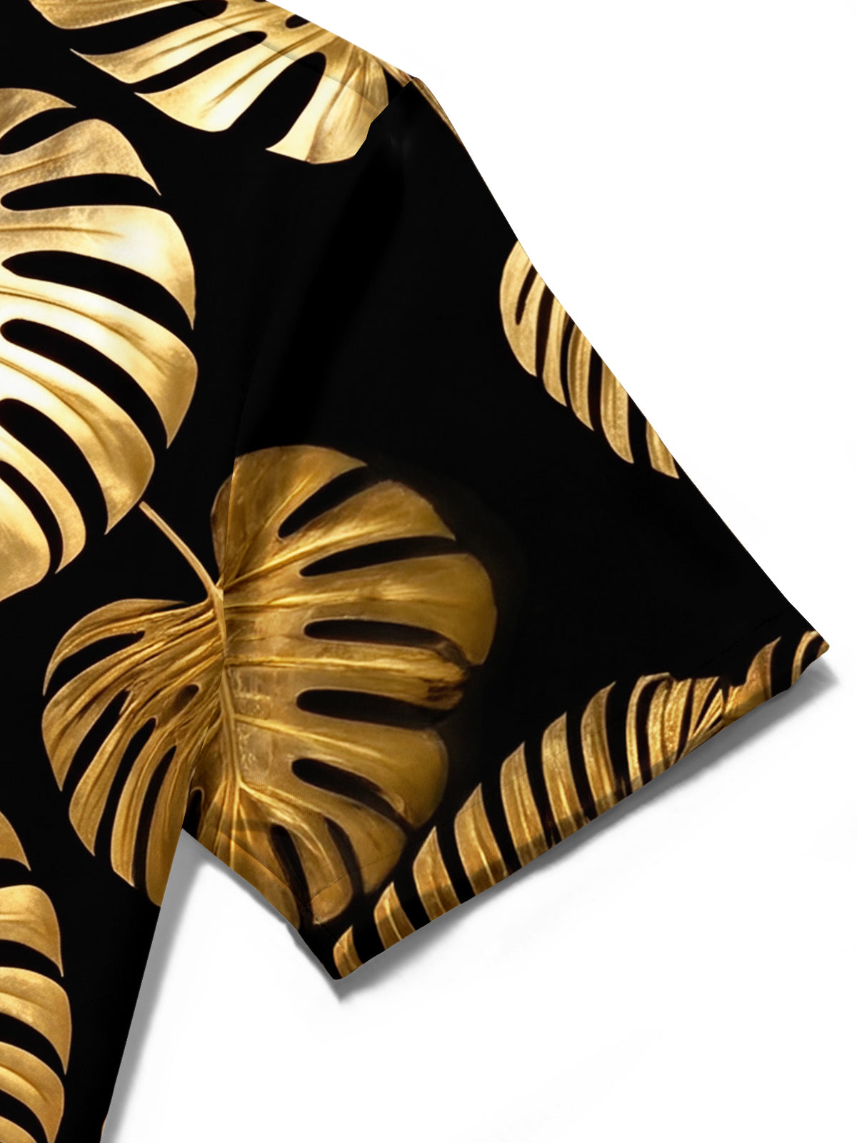 Adaychic Men's Gold Palm Leaf And Monstera Leaf Print Short Sleeve Shirt with Chest Pocket