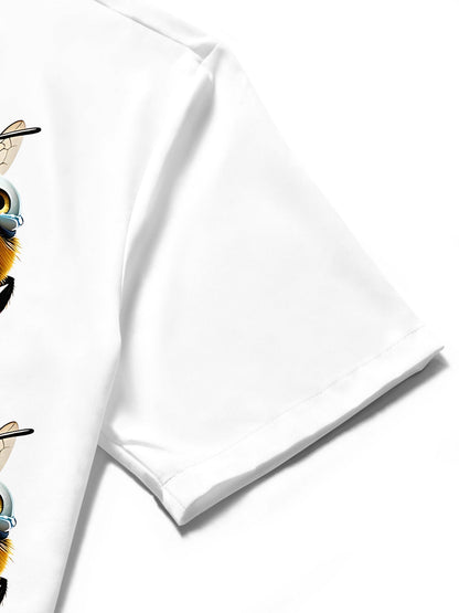 Adaychic Men's Hawaiian Crying Bee Print Short Sleeve Shirt with Chest Pocket