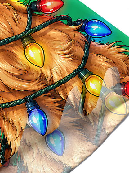 Adaychic Men's Graphic Christmas Dog And String Lights Print Short Sleeve Shirt with Chest Pocket