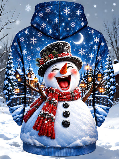 Adaychic Men's Graphic Christmas Snowman Print Long Sleeve Hoodie with Chest Pocket