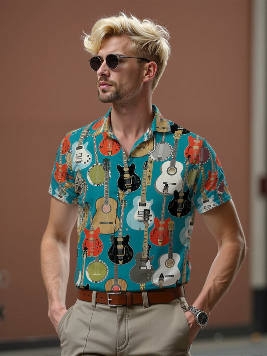 Guitar Art Print Men's Pocket Short Sleeve Shirts