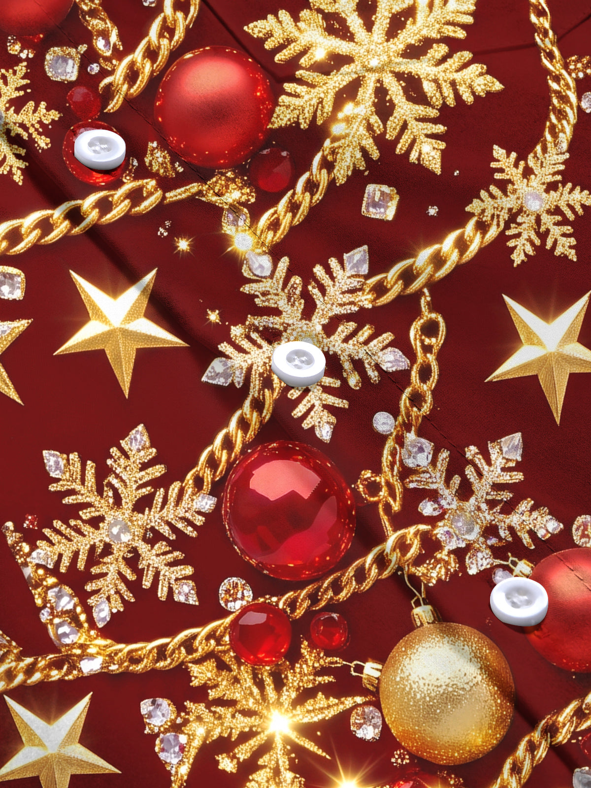 Adaychic Men's Christmas Ornaments And Snowflakes Print Long Sleeve Shirt with Chest Pocket