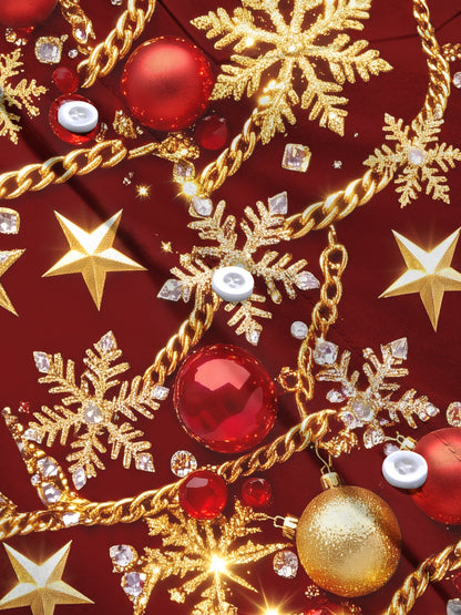 Adaychic Men's Christmas Ornaments And Snowflakes Print Long Sleeve Shirt with Chest Pocket
