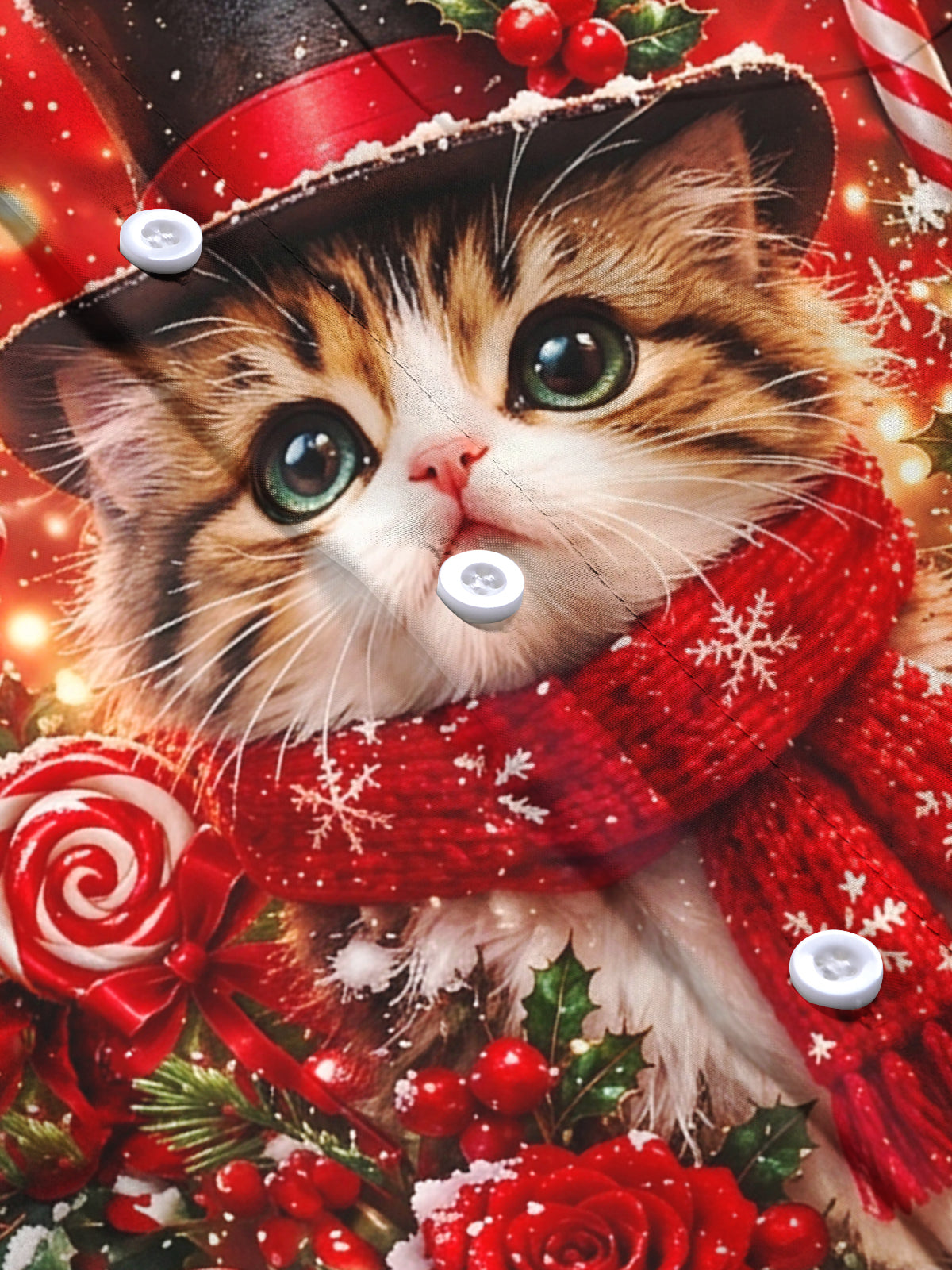Adaychic Men's Christmas Cat With Top Hat And Scarf Print Long Sleeve Shirt with Chest Pocket