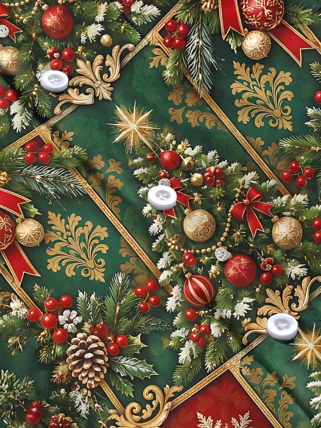 Adaychic Men's Printed Christmas Tree And Ornaments Print Long Sleeve Shirt with Chest Pocket