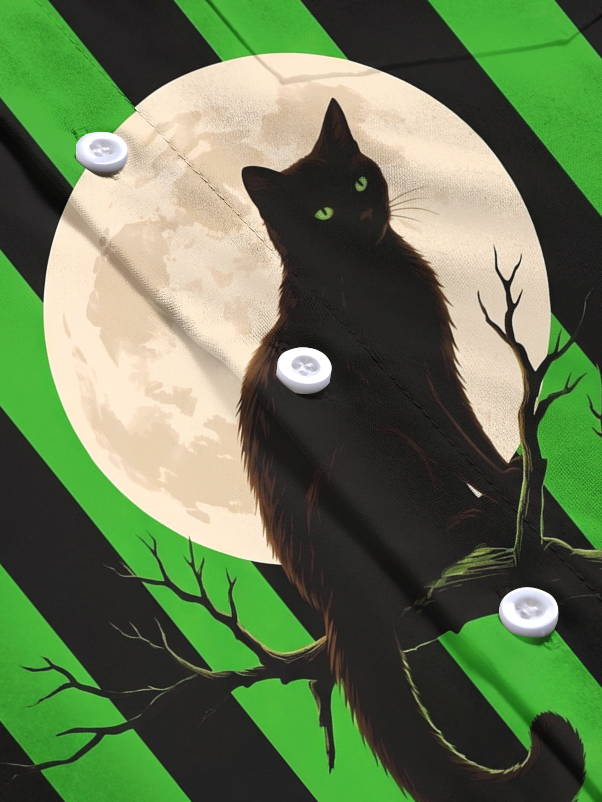 Adaychic Men's Long Sleeve Shirt - Halloween Black Cat On Tree Branch With Full Moon Print with Chest Pocket