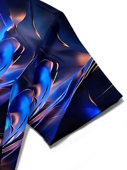 Adaychic Men's Graphic Abstract Blue 3D Wave Print Short Sleeve Button Down Shirt with Chest Pocket