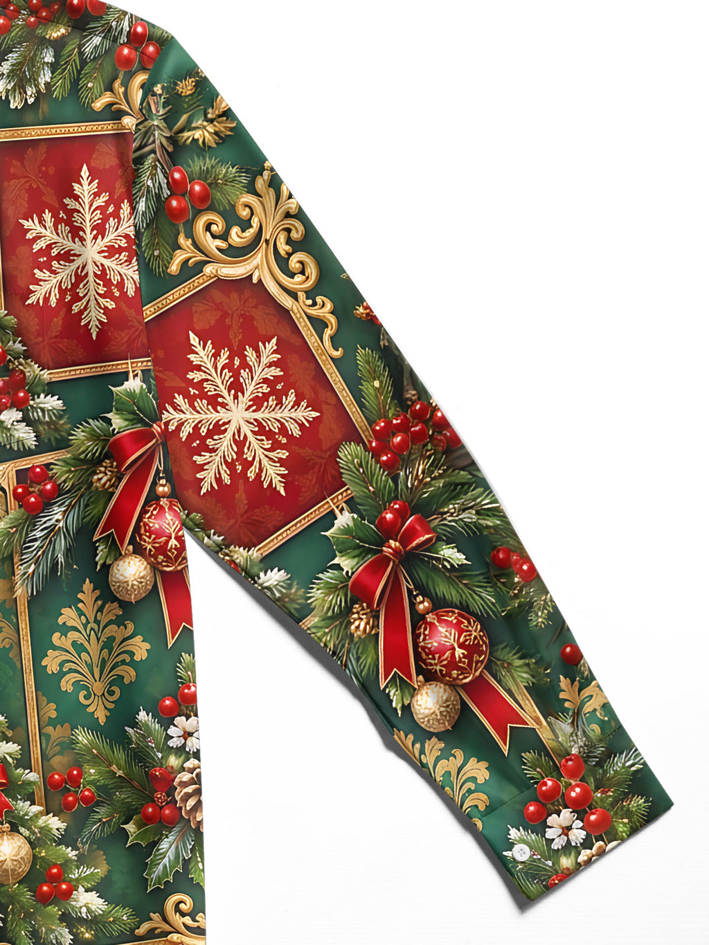 Adaychic Men's Printed Christmas Tree And Ornaments Print Long Sleeve Shirt with Chest Pocket